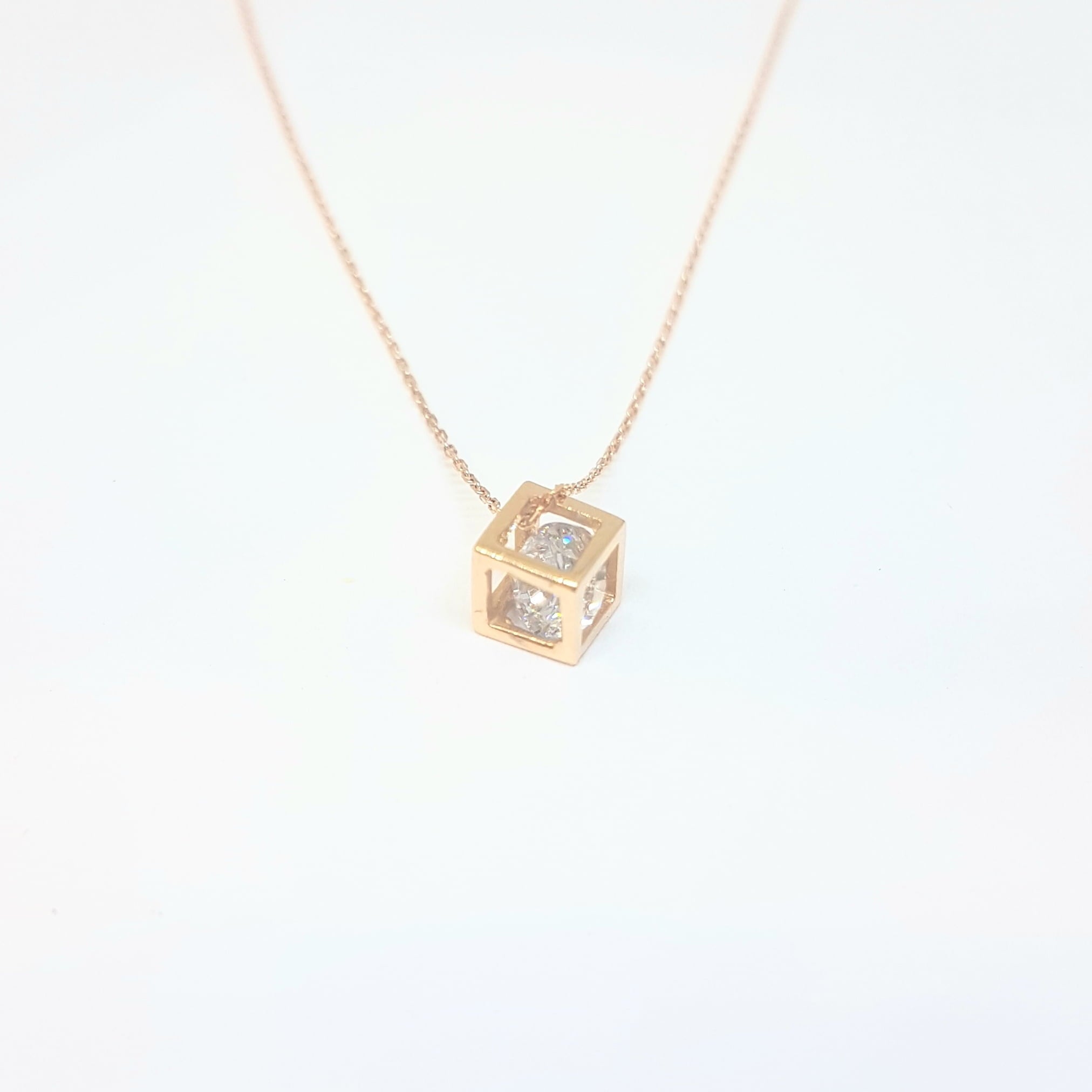 14K Real Solid Gold Square Cube Style Inside Zirconia Stone Tiny Cute Charm Dainty Delicate Trendy Pendant Necklace birthday gift for Women Jewelry girlfriend teengirls